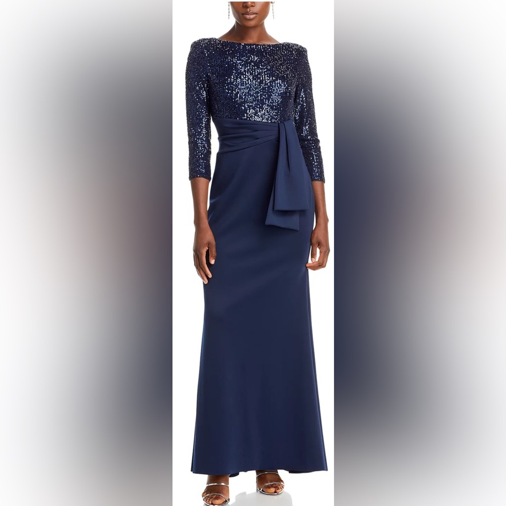 Eliza J-Sequin Bodice Gown in Navy